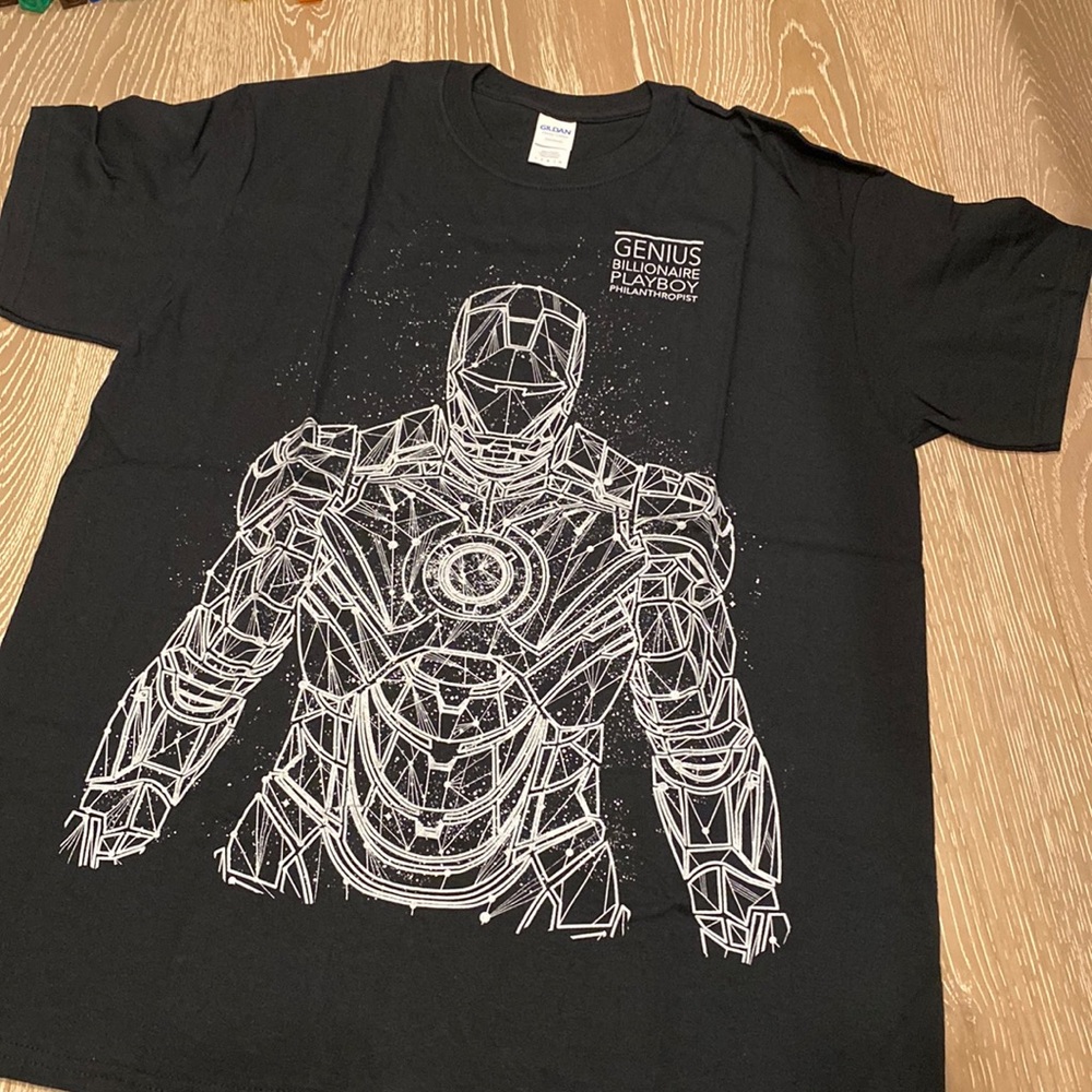 Custom Ironman Tee Large never worn. Metallic silver shiny